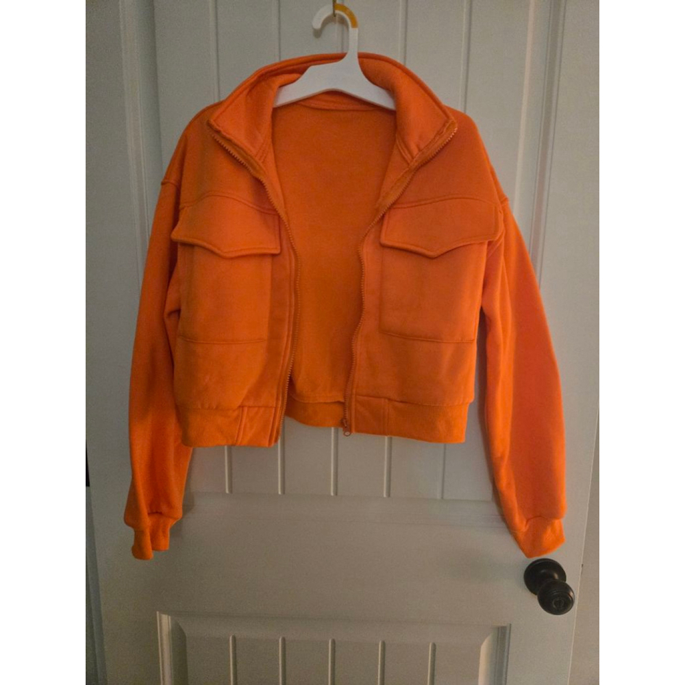 Women's SHEIN Orange Cropped Zip-Up Jacket Size M